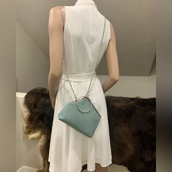 Chic Handsewn Genuine Pebble Leather Kisslock Wristlet/Ring Clutch/Crossbody - Picture 8 of 16